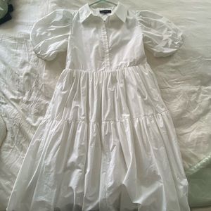 Tiered white collared en saison maxi shirt dress
